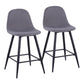 Harma - Set of 2 -27" Charcoal Upholstered Mid-Century Modern Counter Stools with Black Metal Frame