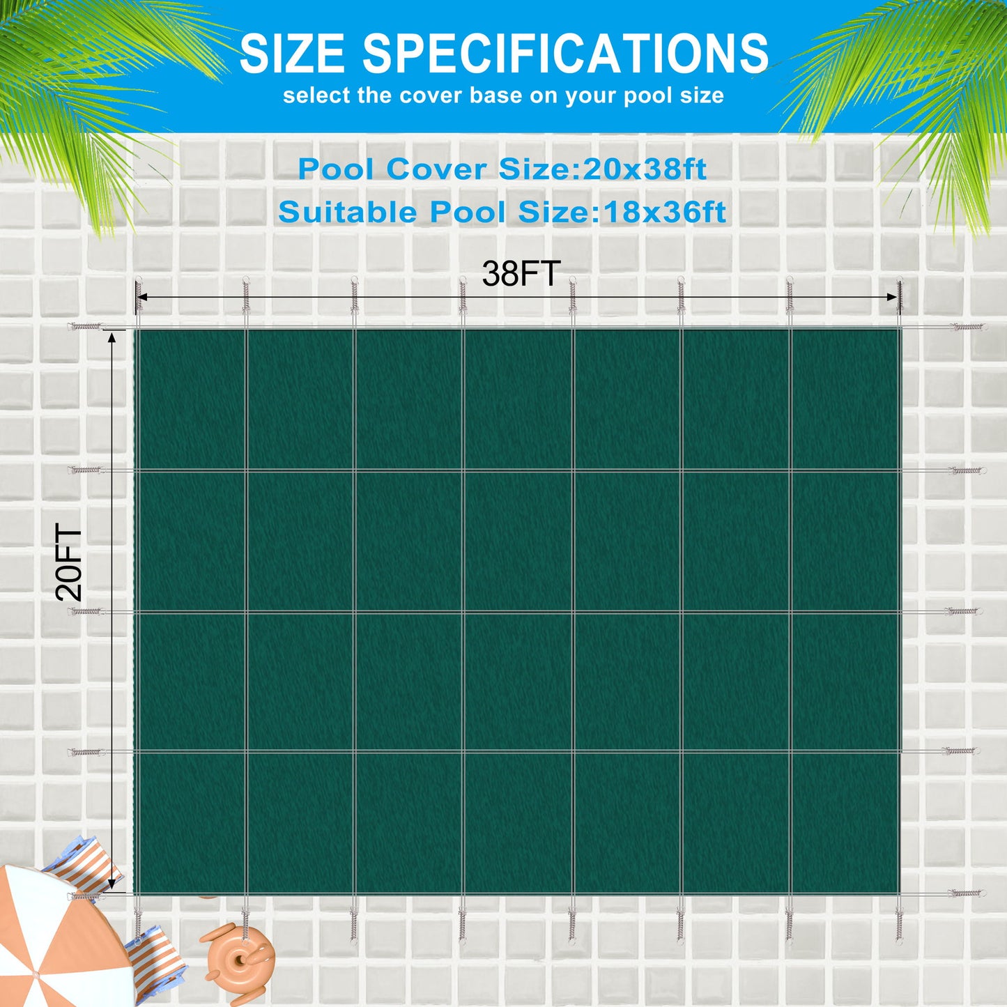 Inground Rectangle Winter Safety Pool Cover, Solid Safety