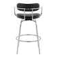 Demi - Set of 2 - 26" Black Faux Leather Counter Stools with Chrome Swivel Frame and Round Footrest