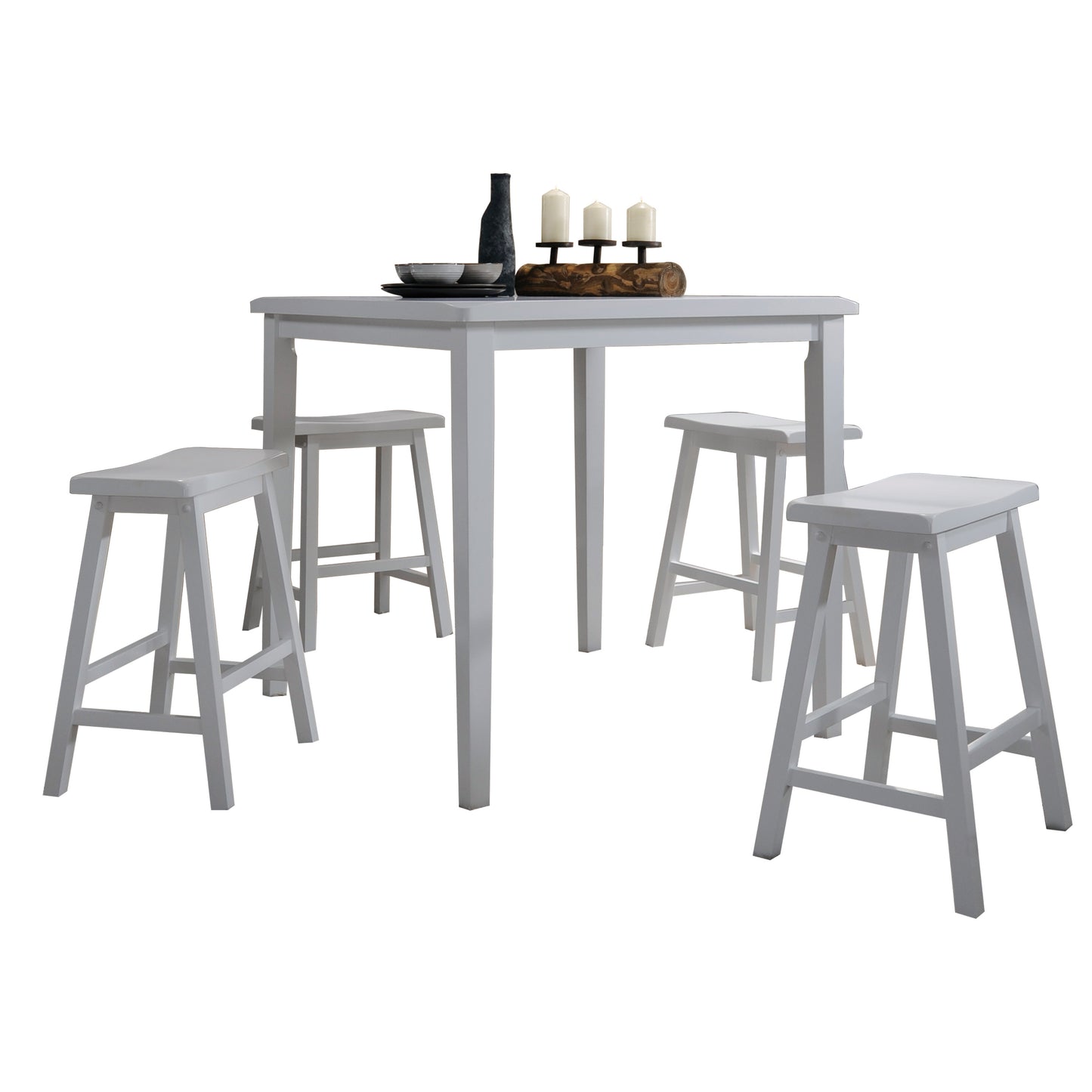 Serafina - Set of 2 - 29.5" White 5-Piece Counter Height Dining Set with Saddle Stools - 36.5 in. Square Table, Seats 4