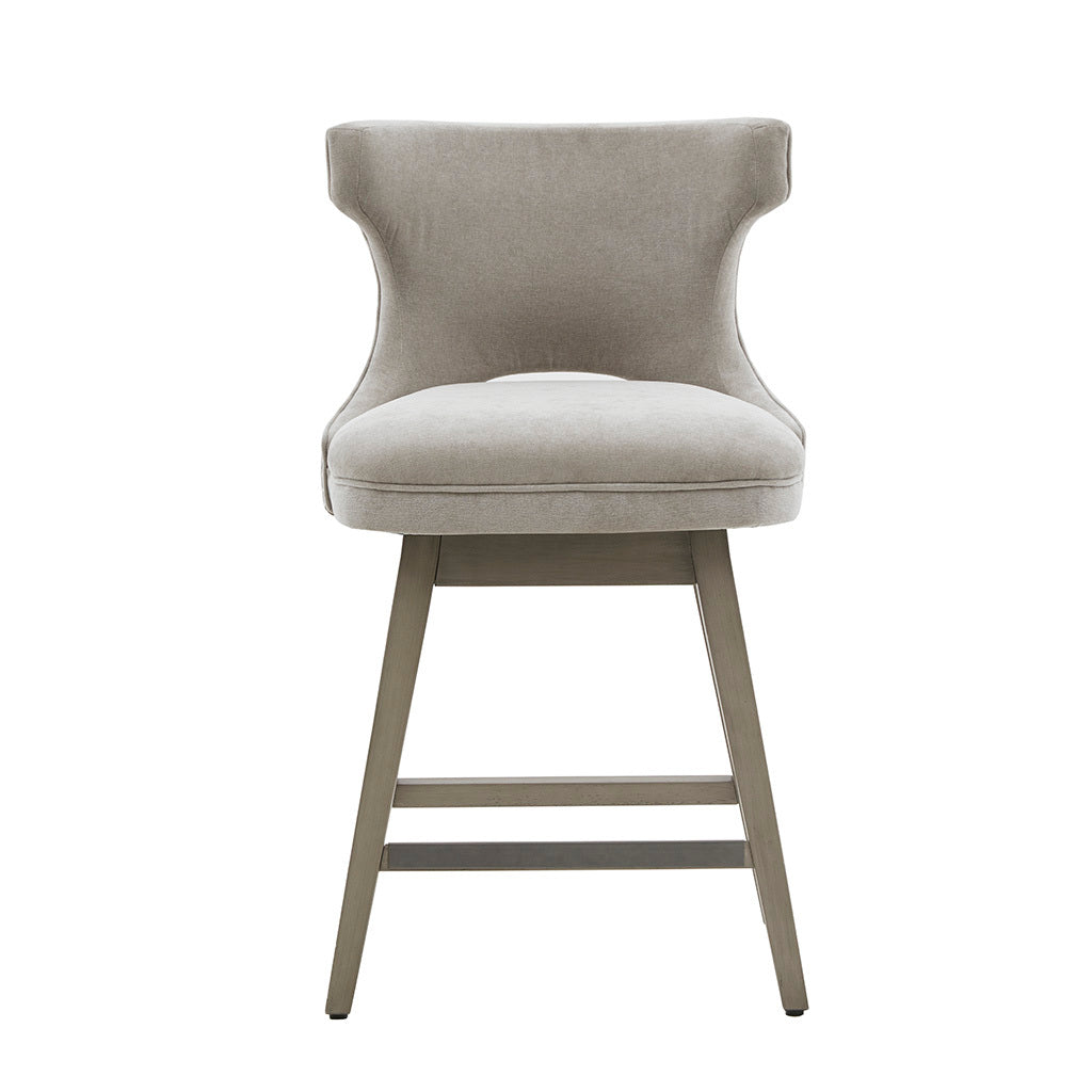 Myravin – Set of 2 – 25.75" Light Grey Swivel Counter Stool with Nailhead Detailing