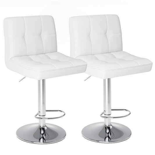 Velar - Set of 2 - 24.2"-32.5" Adjustable White Bar Stools with 360° Swivel, Cushioned Seats, Ergonomic Backrest, and Footrests