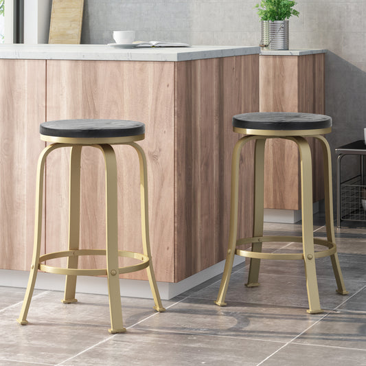 Mirella - Set of 2 - 24" Black and Gold Counter Stools,