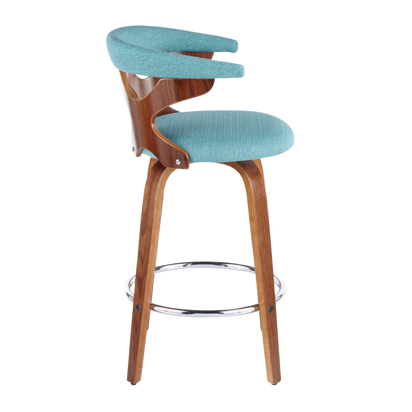 Gaylen - Set of 2 - 20" Walnut Mid-Century Modern Counter Stools with Teal Upholstered Swivel Seats