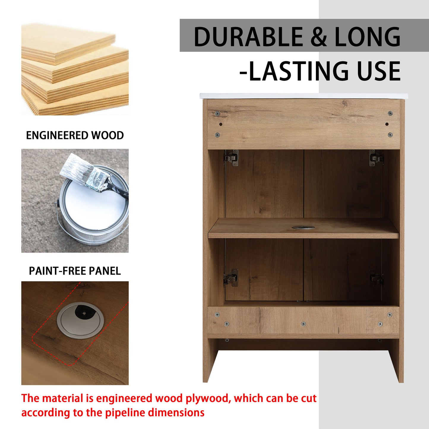 48" Freestanding Bathroom Vanity With Sink And 2 Storage Cabinets, Soft Closing Door - Imitative Oak / White