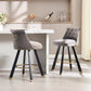 Evra - Set of 2 - Dark Gray Velvet Bar Stools with 360° Swivel, Rivet Detailing, and 26" Seat Height