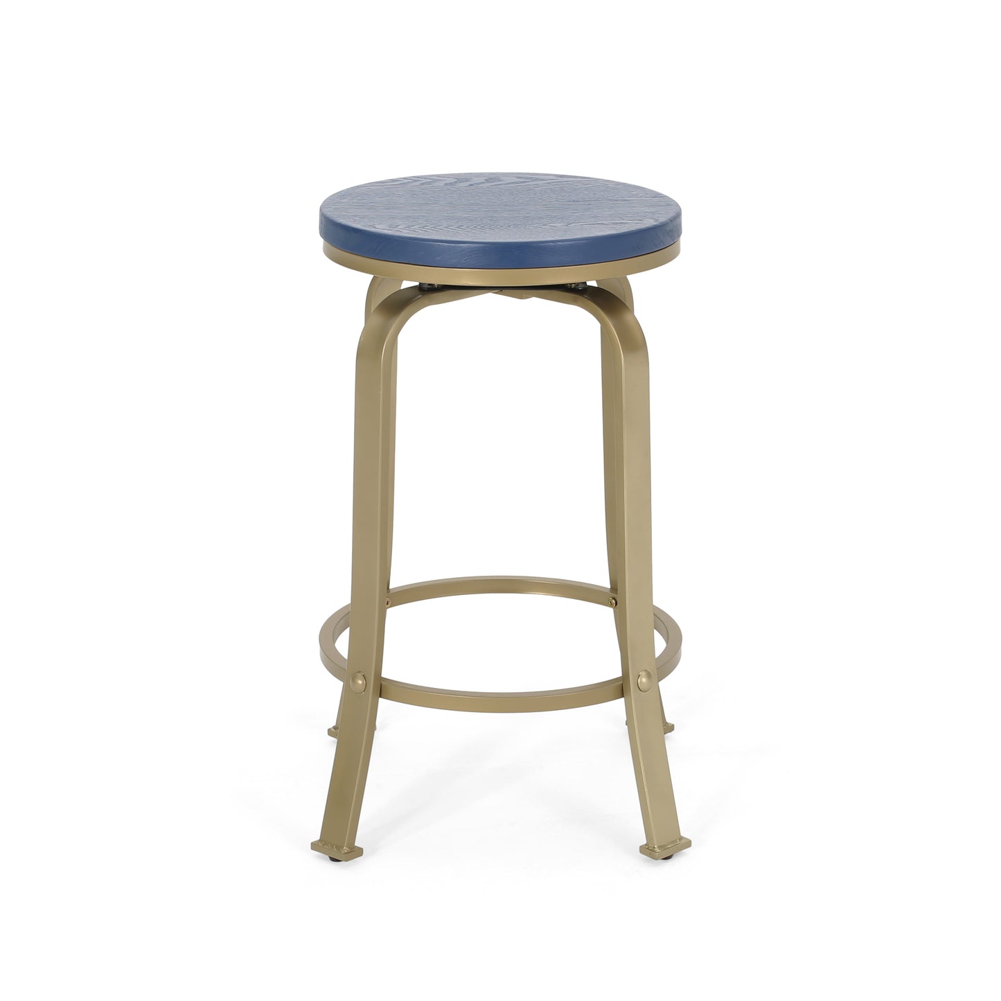 Sanora- Set of 2 - 25" Blue Counter Stools with Swivel Iron Frame and Faux Wood Seats