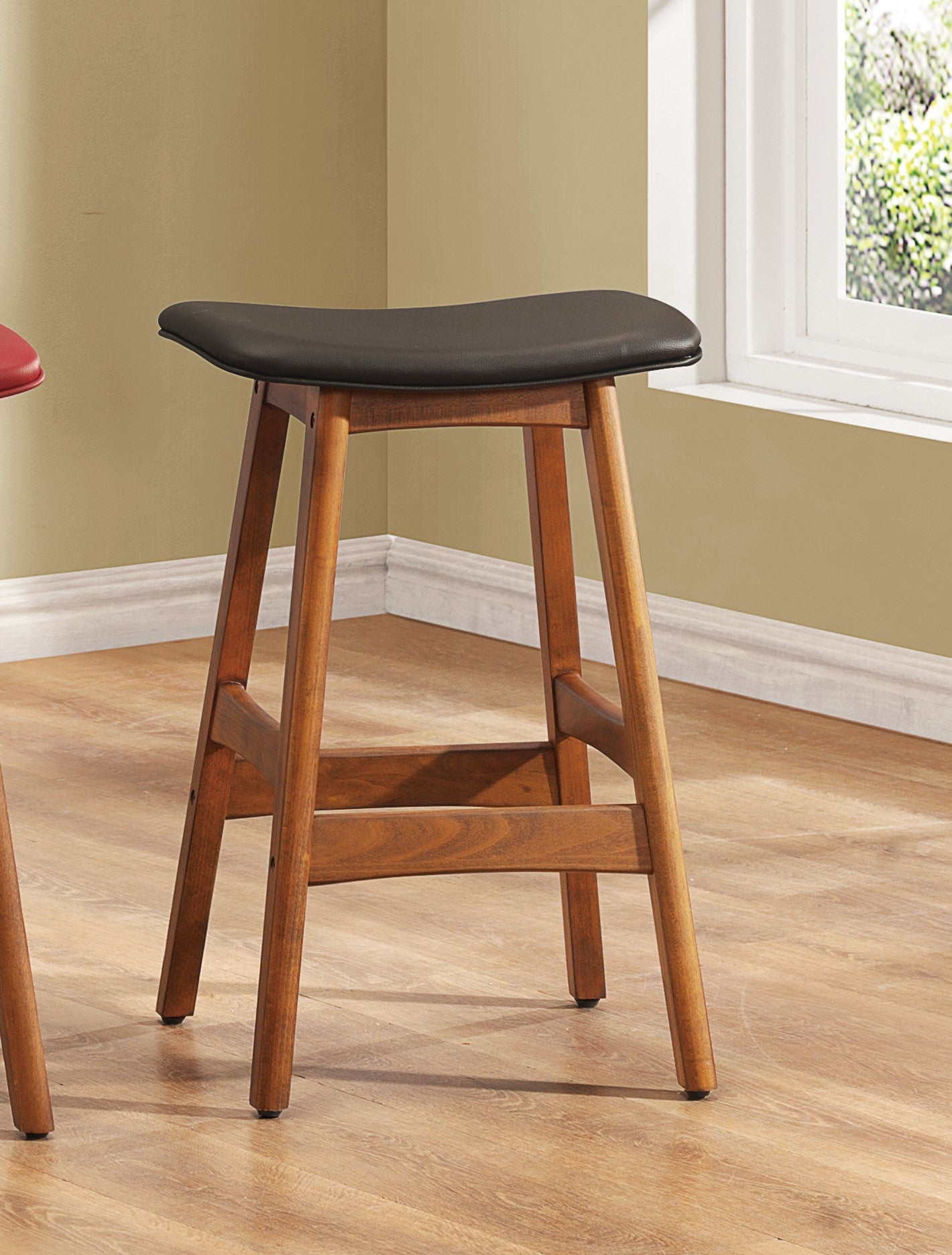 Vellum - Set of 2 - 26" Dark Brown Counter Stools with Walnut Frame