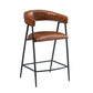 Launa - Set of 2 - 26" Brown PU Upholstered Counter Stools with Iron Frame, Backrest & Footrest for Kitchen, Bar, Home