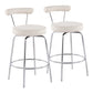 Rhonda - Set of 2 - 24" Chrome Contemporary Counter Stools with Cream Fabric Upholstery and 360° Swivel Seat