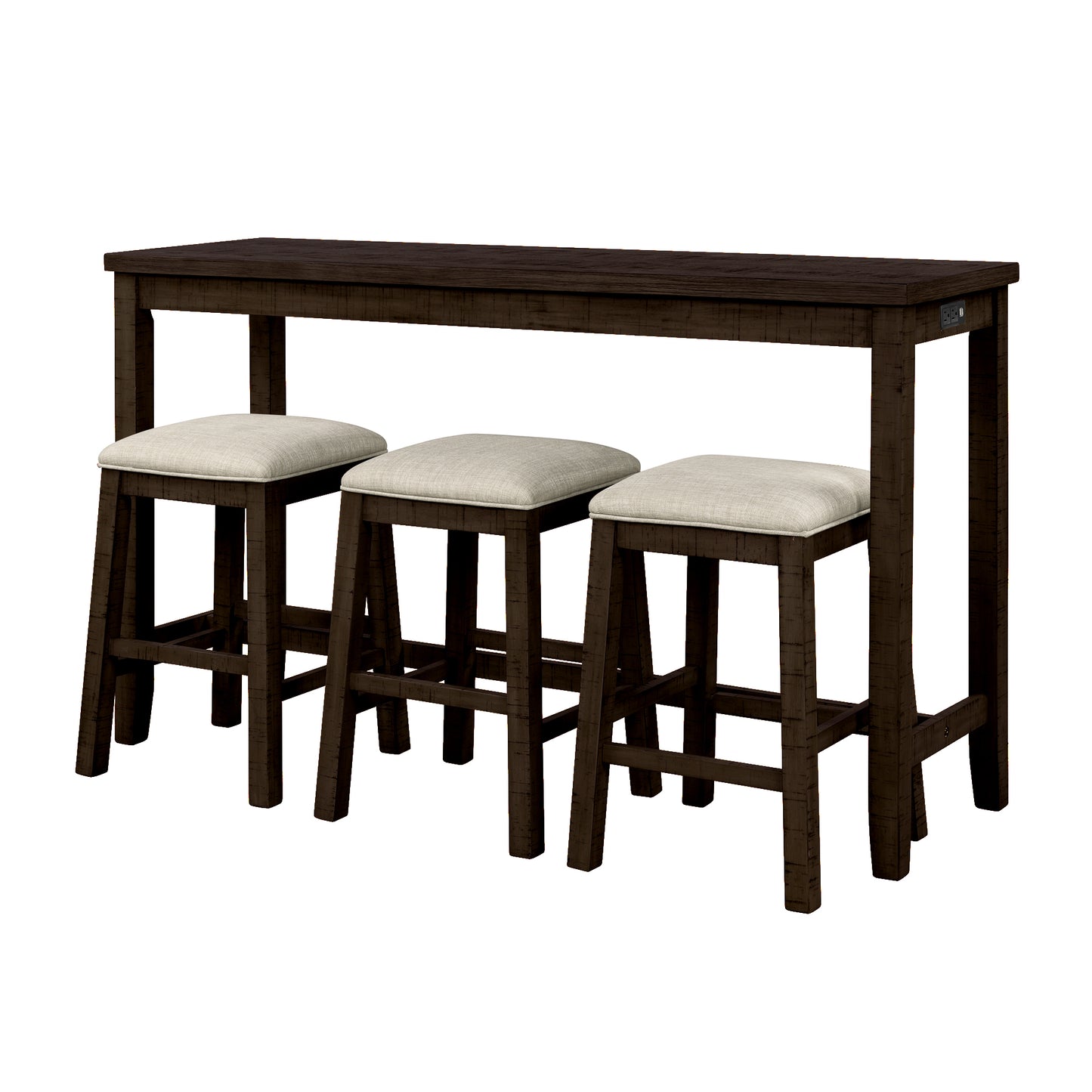 Tennyson - 4-Piece 30" Rustic Brown Counter Height Table with Fabric Padded Stools and Socket