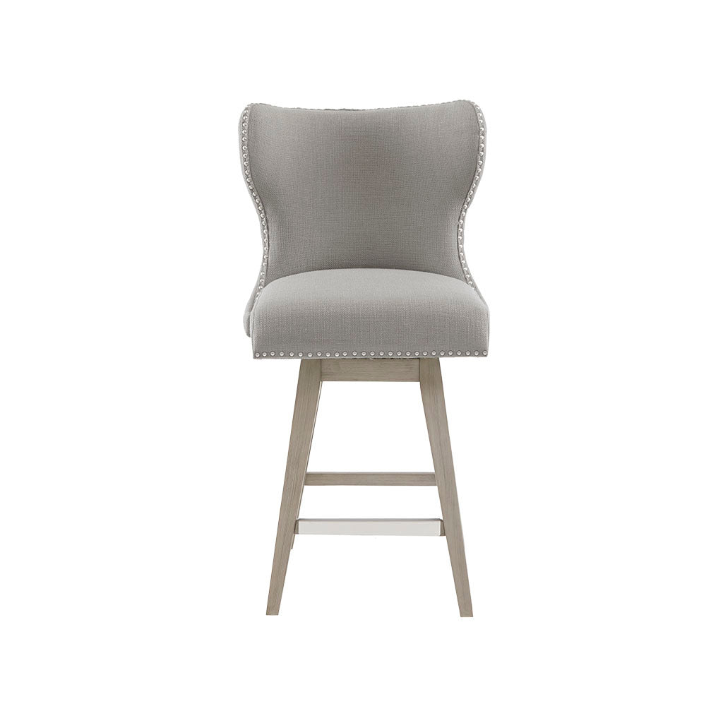 Esmare - Set of 2 -  26" - Light Grey Wingback Upholstered Swivel Counter Stools with Button-Tufted Back,