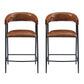 Launa - Set of 2 - 26" Brown PU Upholstered Counter Stools with Iron Frame, Backrest & Footrest for Kitchen, Bar, Home