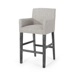 Amelea - Set of 2 – 31" Upholstered Counter Stools with Light Gray Fabric and Rubberwood Frame