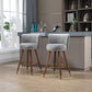 Avira - Set of 2 - 28" Grey Counter Height Swivel Bar Stools with Light Brown Solid Wood Legs, Retro Style and Upholstered Cushions