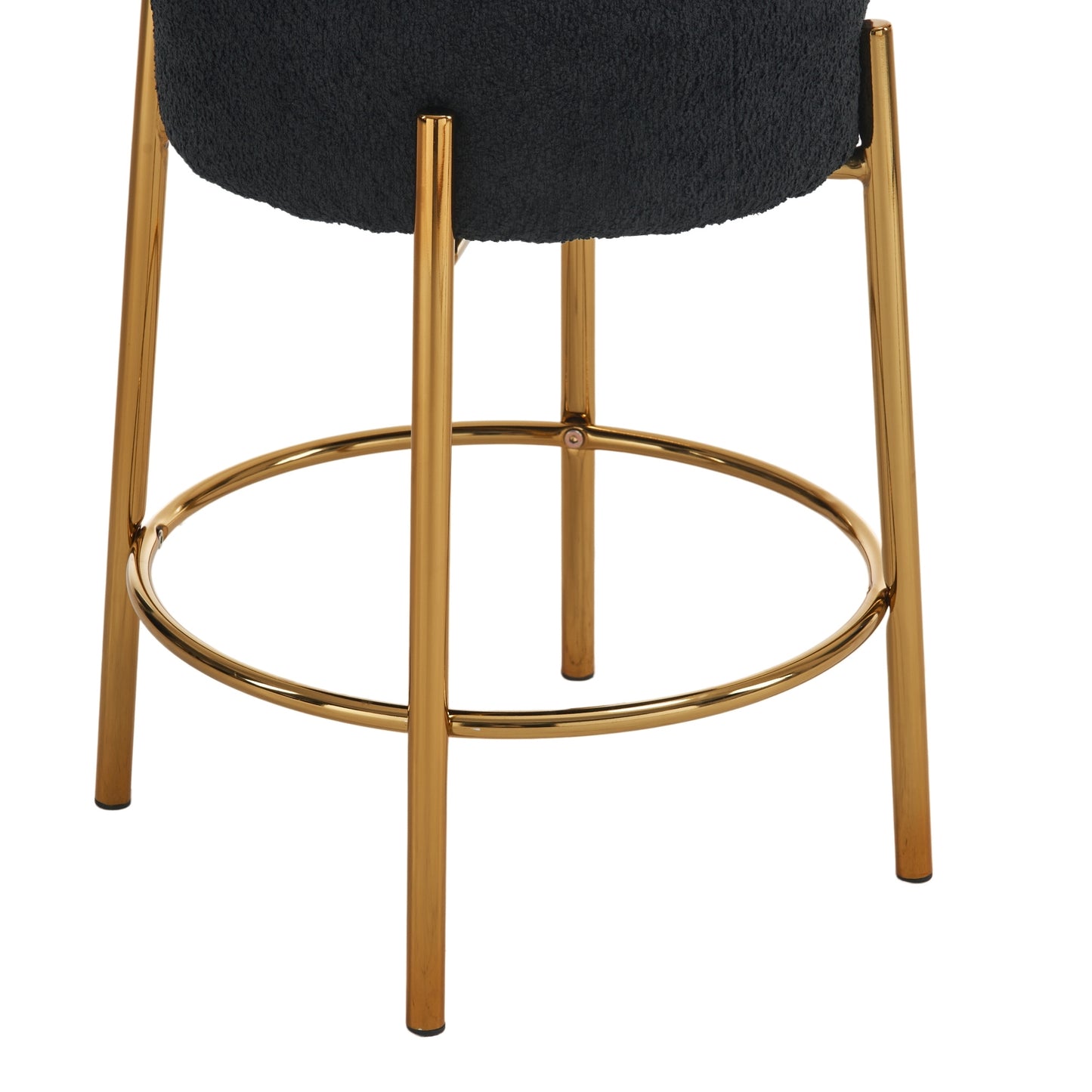 Omnira - Set of 2 - 24" Black Upholstered Round Bar Stools with Non-Slip Feet and Minimalist Design