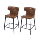 Monice - Set of 2 - 28" Counter Height Bar Stools with Brown Upholstered Polyurethane Leather Seat, Metal Frame, and Footrest for Kitchen Island or Bar Table