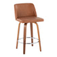 Lara Set of 2 -24" Camel Faux Leather Counter Stools Swivel Seat with Walnut Wood and Chrome Footrest