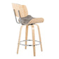 Lombardi - Set of 2 - 26" Mid-Century Modern Fixed-Height Counter Stool with Swivel, Natural Wood & Light Grey Faux Leather