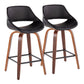 Verto - Set of 2 - 26" Walnut Wood Counter Stools Seat Height Black Polyurethane Upholstery with Swivel & High Back