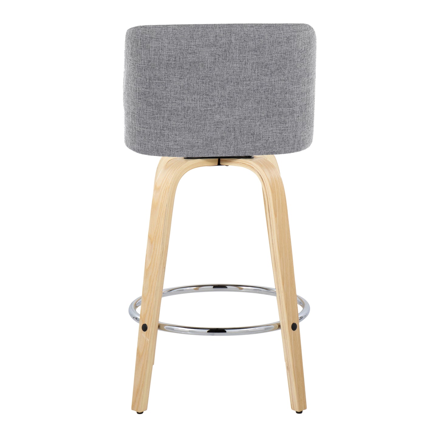 Tivon - Set of 2 - 26" Fixed-Height Counter Stools – Grey Fabric with Swivel and Natural Wood Legs