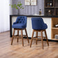 Holmwood - Set of 2 - 28" Navy Linen Swivel Bar Stools with Solid Wood Legs, 360° Counter Height Chairs for Kitchen & Dining Room