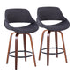 Lucero - Set of 2 - 20" Charcoal Upholstered Counter Stools, 360° Swivel with Walnut Wood Legs