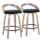 Aristo - Set of 2 - 27" Light Grey Swivel Counter Stools with Black Faux Leather and Sleek Metal Footrest