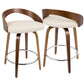 Gunner - Set of 2 - 30" Walnut Wood Mid-Century Modern Swivel Counter Stools with Cream Faux Leather