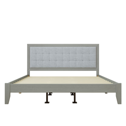 Mid Century Modern Platform Bed With Upholstered Headboard