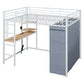 Loft Bed With Desk, Shelves, Power Outlet, LED Light And Wardrobe