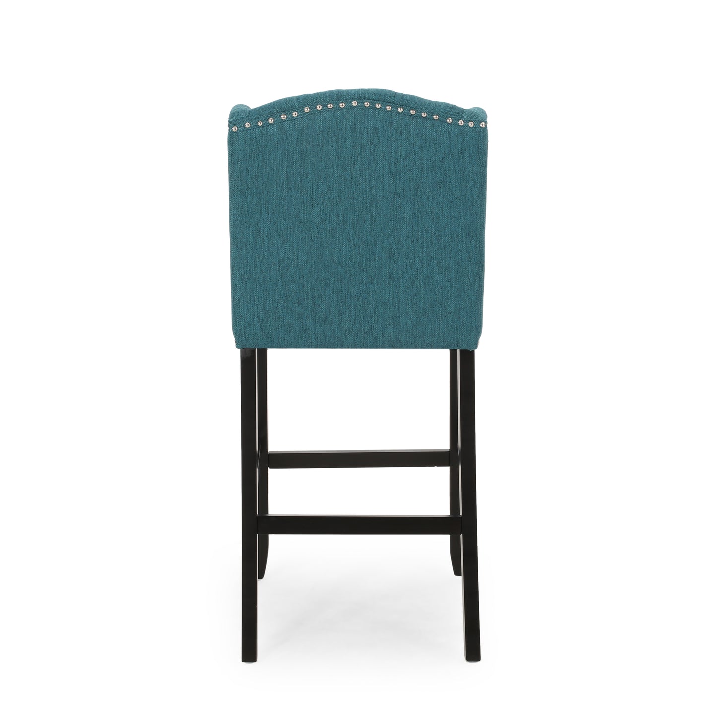 Votani - Set of 2 - 31" Teal Fabric Tufted Wingback Counter Stools with Dark Brown Legs