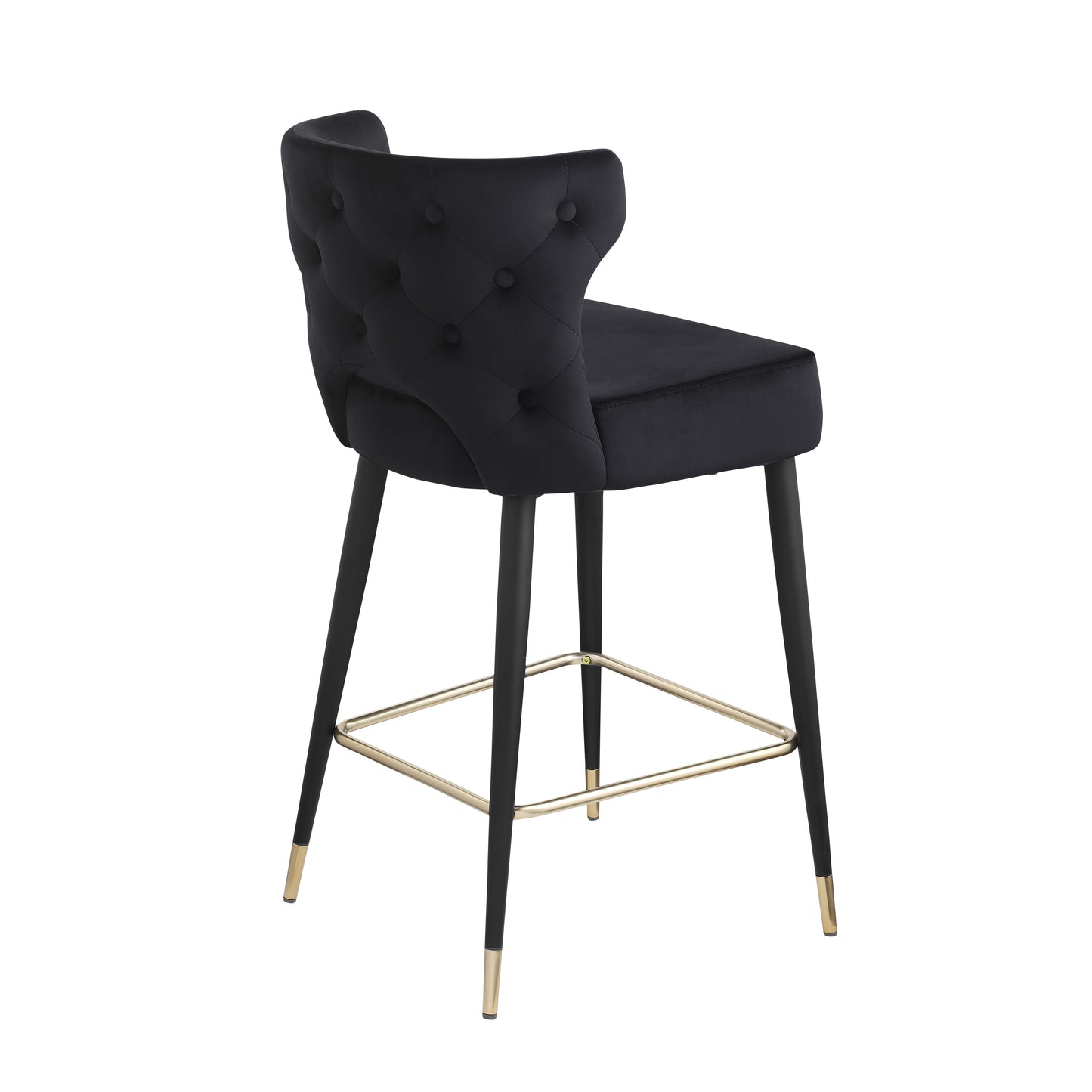 Henley - Set of 2 - 28" Black Velvet Counter Height Stools with Gold-Tipped Metal Legs