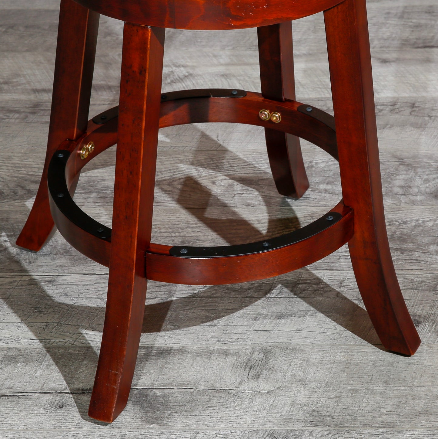 Morvain - Set of 2 - 24" Cherry Finish Counter Height Stools with Beige Fabric Swivel Seat