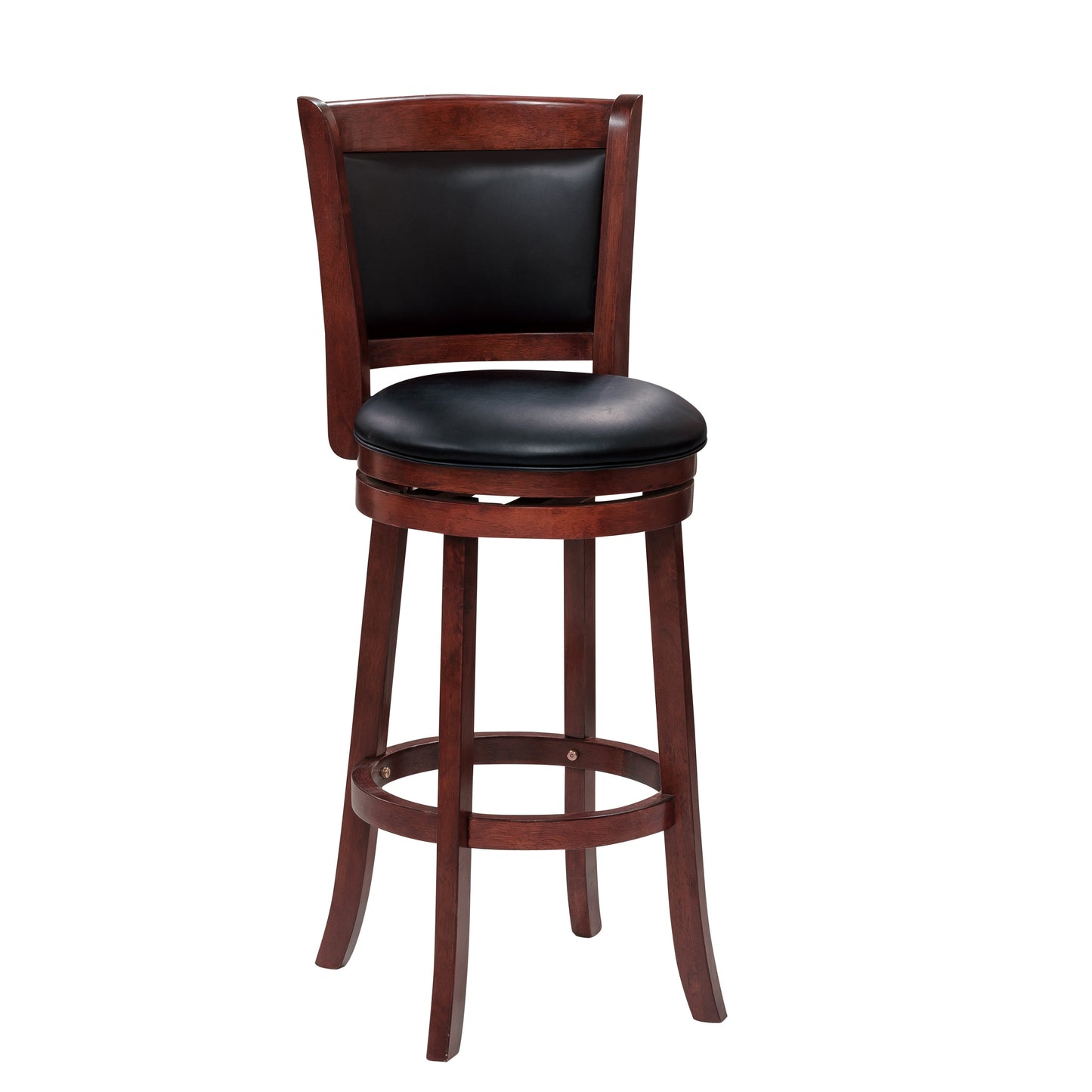 Elysium - Set of 1 - 30" Swivel Pub Height Chair, Dark Cherry Finish Faux Leather Upholstery, Solid Wood, 250lbs Capacity