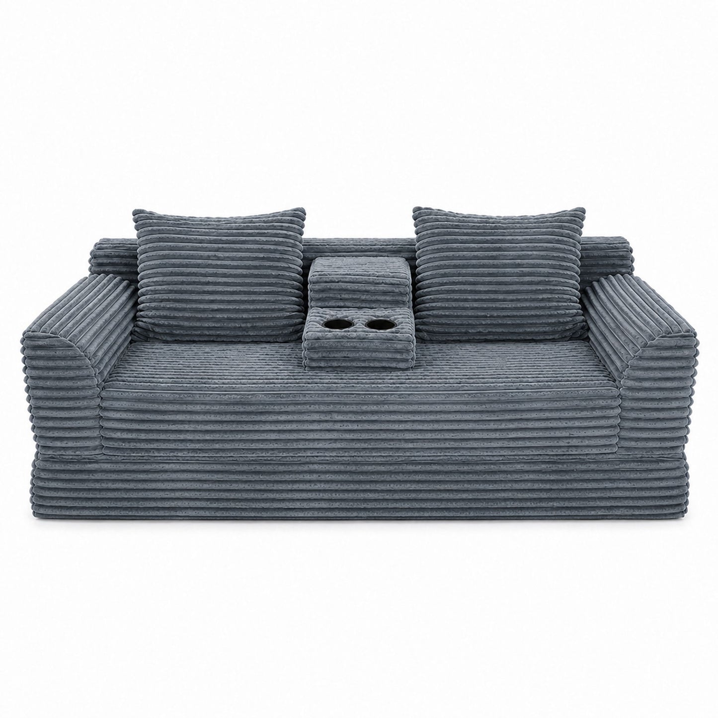 Soft Striped Convertible Sofa Bed, Dual Use Lounge Couch With Cup Holders And Pillows