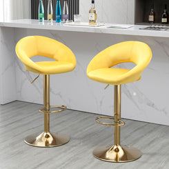 Florence - Set of 2 - 24" High Yellow Velvet Adjustable Swivel Bar Stools Modern Counter-Height Dining Chairs