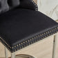 Vitra - Set of 2 - 24" Black Velvet Counter Stools - Button Back, Rivet Trim, Upholstered with Chromed Metal Base