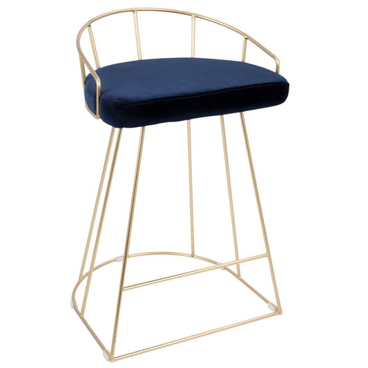 Solace - Set of 2 - 26" Blue Velvet Counter Stools with Gold Frame