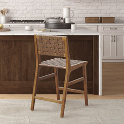 Brampton- Set of 2 - 24" Distressed Walnut Woven Counter Stools with Ladder Back