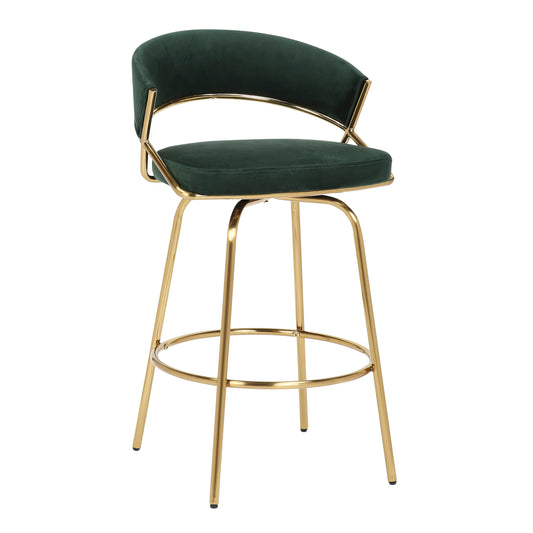 Luxaris - Set of 2 - 23" Green Velvet Upholstered Glam Counter Stools with Gold Metal Frame, Fixed-Height