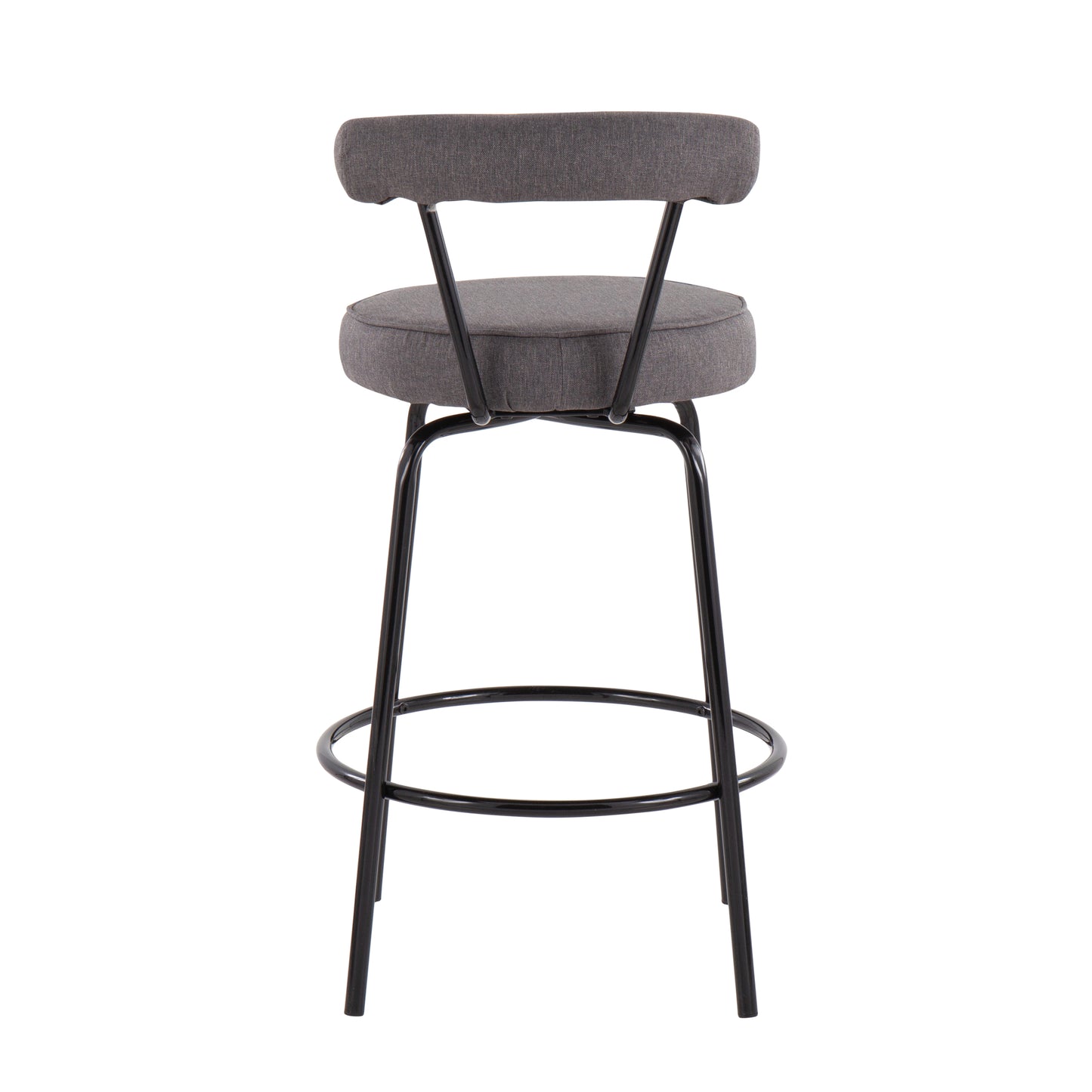 Riviera - Set of 2 - 26"Swivel Counter Stools Charcoal Upholstery with Black Steel Frame