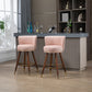 Lavantro - Set of 2 -28" Counter Height Handcrafted Swivel Bar Stools with Pink Fabric, Solid Wood Legs & 360° Rotation - Vintage Retro Design