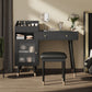 Modern Makeup Vanity Desk With Drawers Cabinet & Charging Port Engineered Wood Space Saving Design For Small Places - Black