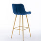 Havrynn - Set of 2 - 30" Blue Velvet Counter Stools with Golden Legs and Chrome Footrest, Modern Design