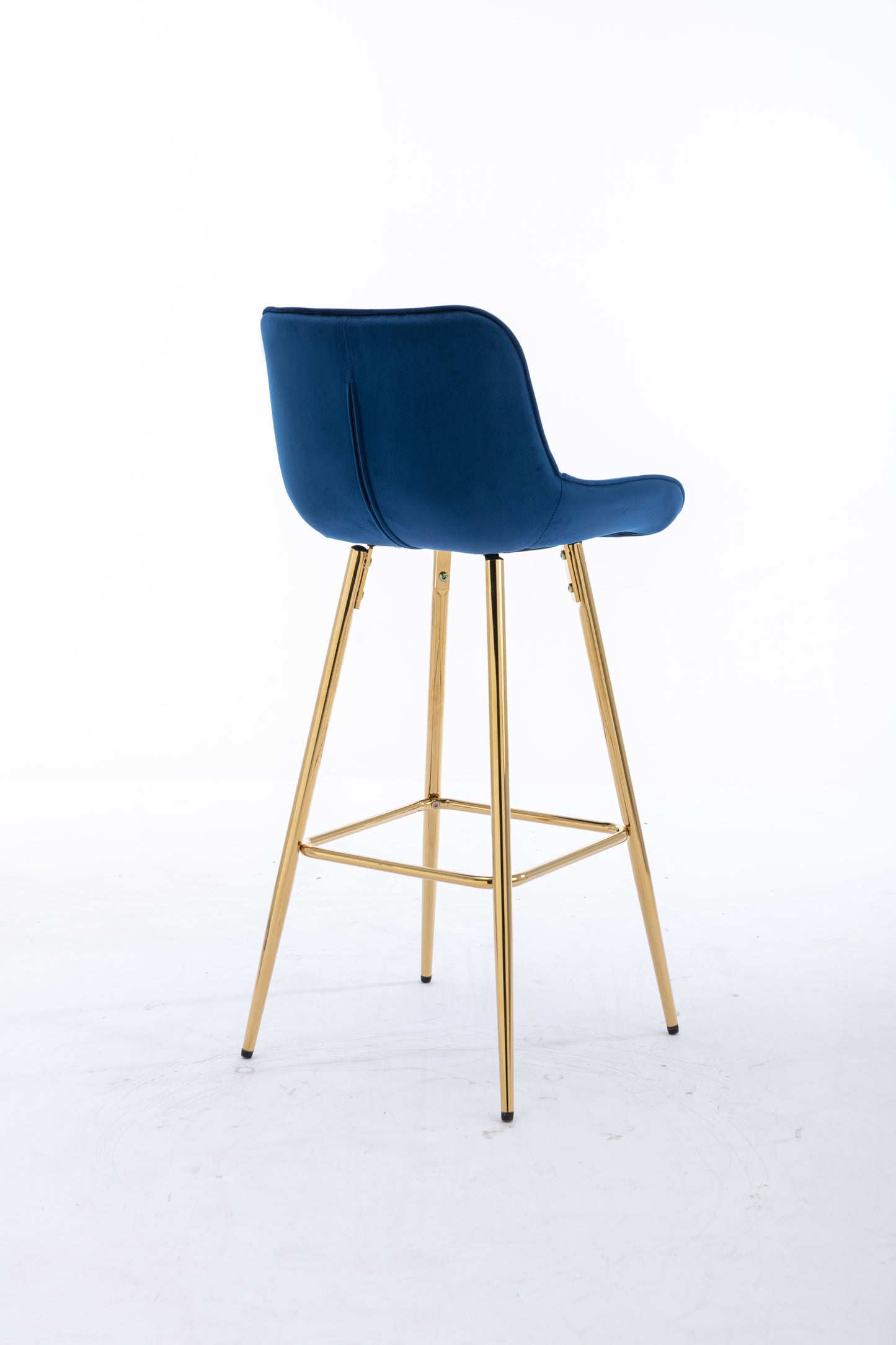 Havrynn - Set of 2 - 30" Blue Velvet Counter Stools with Golden Legs and Chrome Footrest, Modern Design