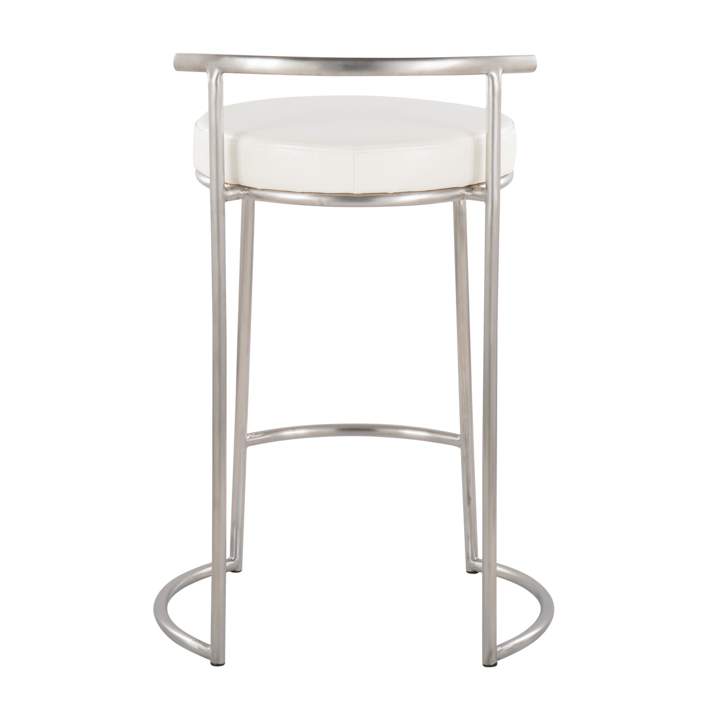 Aurivelle - Set of 2 - 26" Round Counter Stools with Stainless Steel Frame and White Faux Leather Upholstered Seat