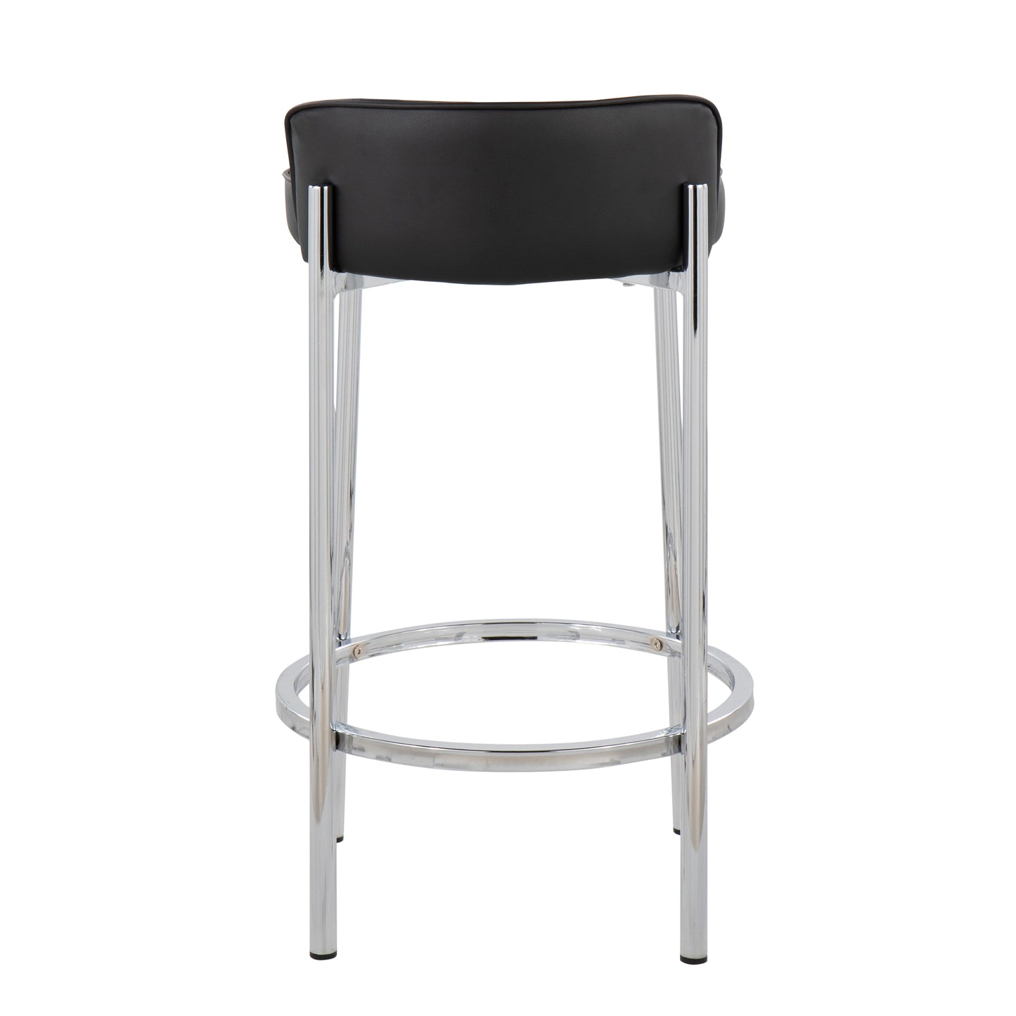 Storm - Set of 2 -26" Black Faux Leather Chrome Counter Stools with Tufted High Back