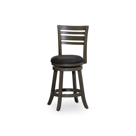 Harrington - Set of 2 - 24" Weathered Gray Counter Height Slat Back Swivel Stools with Charcoal Fabric Seats