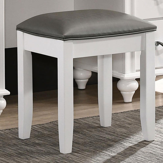 Wintrelis - Set of 2 - 20" White Vanity Stools with Padded Rectangular Upholstered Seat, Armless, Glam Style for Bedroom & Dressing Room